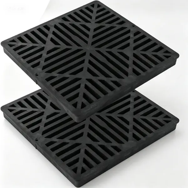 Square Drain Cover 12 Inch 2 Pack, Fiberglass Reinforced Polyethylene Yard Patio Driveway Drain Grate, Heavy Duty Catch Basin Cover, Black, for Surface Water Drainage