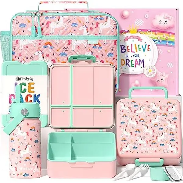 Fimibuke Thermal Durable Bento Lunch Box Set – 41oz 4-Compartment Snack Container, Stainless Steel Insulated Food Jar, Insulated Lunch Bag & Ice Pack, Thermal Lunch Box, Durable Bento Box Back to School Gift
