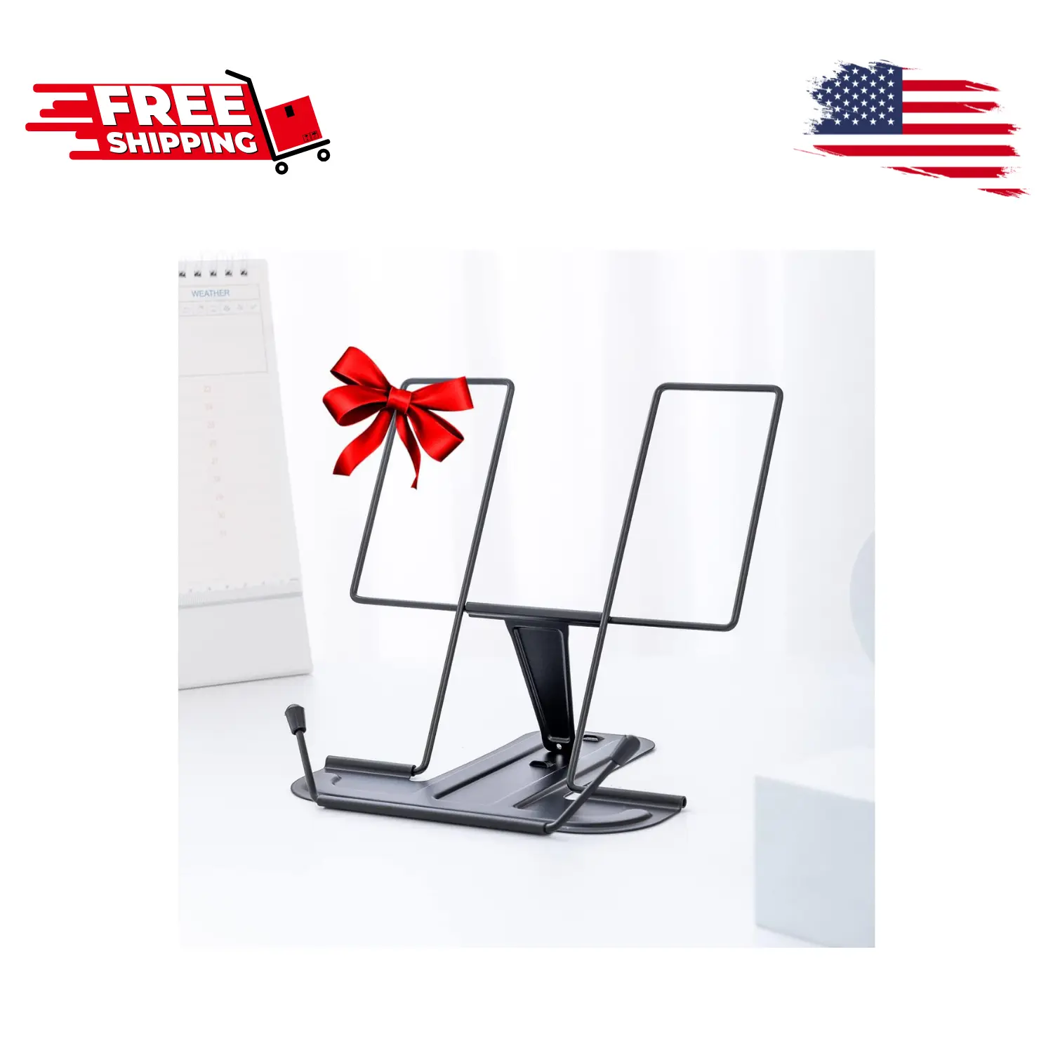 Metal Book Stand for Desk, Adjustable Reading Rest Book Holder (Black)
