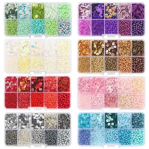 10 Grid Set Box Rice Beads Sequins Imitation Pearl Material Kit Handmade DIY Beading for Children and Adults Bag Bead Embroidery Clothing