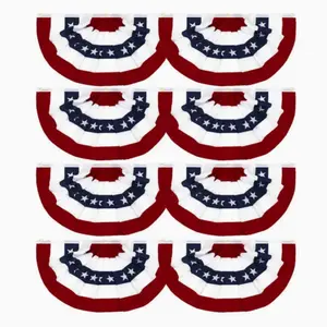 8-Piece Patriotic American Pleated Fan Flag Set, July 4th Memorial Day Independence Day Decorations, Indoor Outdoor Use, Canvas Head Brass Eyelets