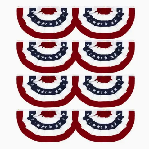 8-Piece Patriotic American Pleated Fan Flag Banner Set, Decorative Banner, July 4th, Memorial Day & Independence Day Holiday Party Decorations, Indoor & Outdoor Hanging Use, Versatile, Easy Installation, Canvas Head with Brass Eyelets