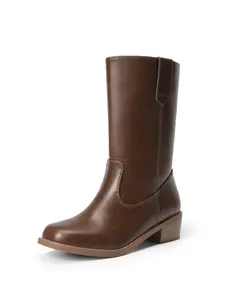 Dream Pairs Women's Mid-Calf Pull-On Boots - Soft Lining, Round Toe, Chunky Heel, Non-Slip Sole, All-Seasons Walking Shoes for Women
