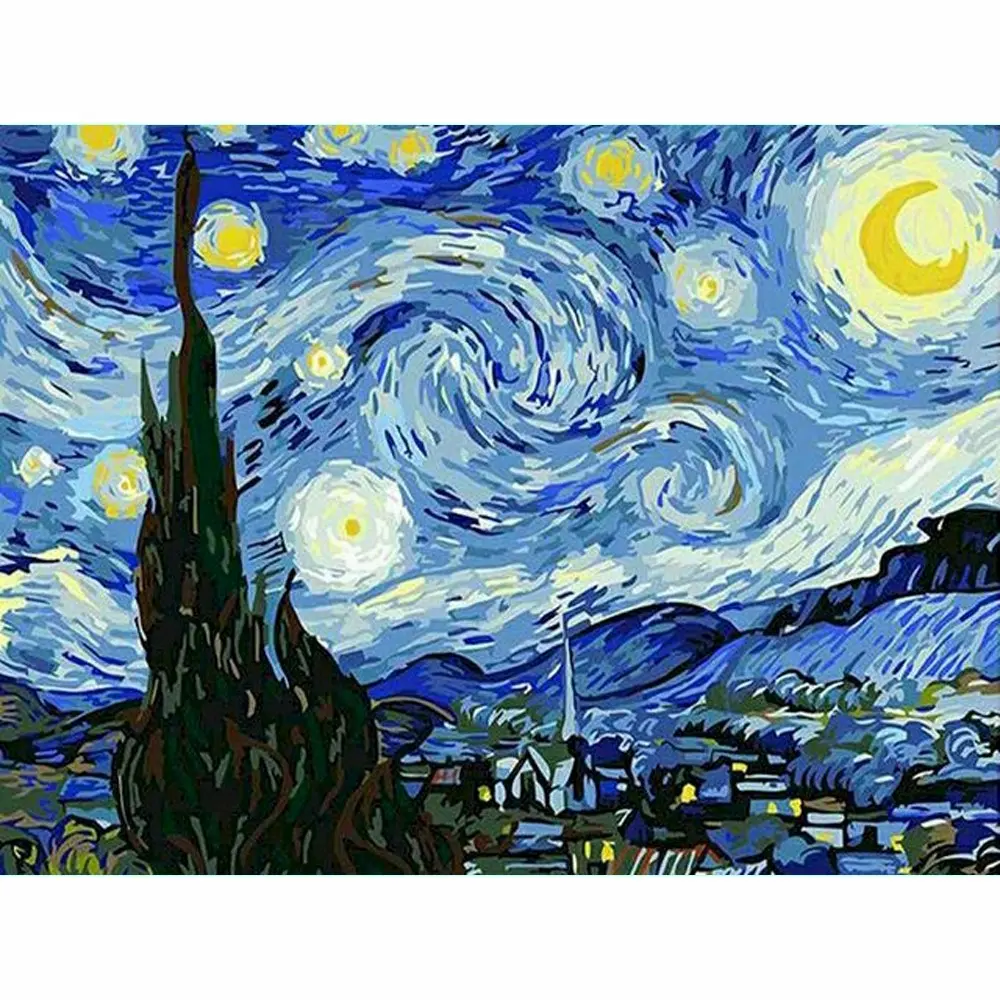 Van Gogh Starry Night 5D Full Drill Diamond Painting Kit, Crystal Rhinestone Mosaic Art, Sparkle Rhinestone Embroidery, Famous Impressionist Masterpiece Wall Art, DIY Home Decor and Perfect Gift, Embroidery Craft