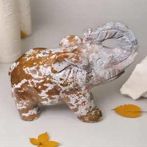 Ocean Jasper Lucky Trunk Elephant - Handcrafted Stone Figurine for Home Decor and Lucky Charm crystal collector