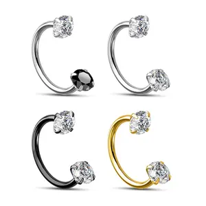 Oufer 20G Push Pin Clear CZ Horseshoe Nose Ring 316L Stainless Steel