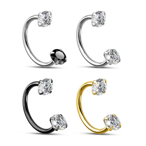 Oufer 20G 316L Stainless Steel Push Pin Horseshoe Cubic Zirconia Nose Ring - High-Quality Finish Fashion Elegant Daily Women's Body Jewelry, Clear/Black Options