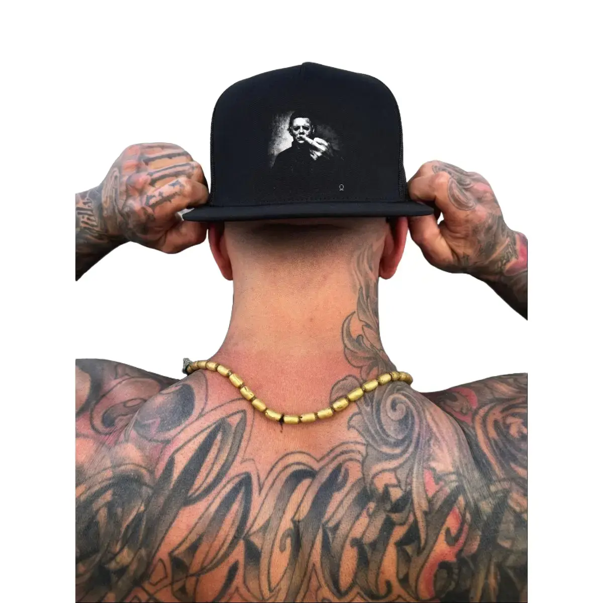 TheDriveClothing FU Myers Black Flat Bill Snapback Hat – All Black Trucker Cap, Black on Black Print Mesh Back Hat, Structured Flat Brim Streetwear Headwear