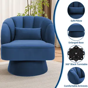 1pcs Modern Smooth Swivel Barrel Accent Chair – 360° Rotating Lounge Armchair with Upholstered Armrests – Comfy Club Chair for Living Room, Bedroom, Office– Soft Support