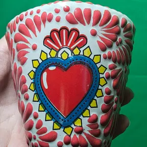 Top Heart Shaped Coffee Mug - Mid Sized - Mexican Hand Crafted - Talavera