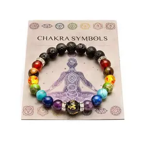 Unisex Chakra Symbol Stone Beaded Bracelet Adjustable Jewelry for Women & Men Trendy Daily Wear Fashion Accessories