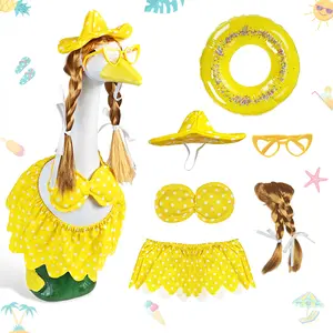6 Pcs/Set Hawaiian Porch Goose Outfit Summer Beach Lawn Goose Clothes Fits 17"-23" Statues Hawaiian-Themed Party Tropical Yard Decor Costume with Pool Float Straw Hat Sunglasses & Wig (Goose Not Included)