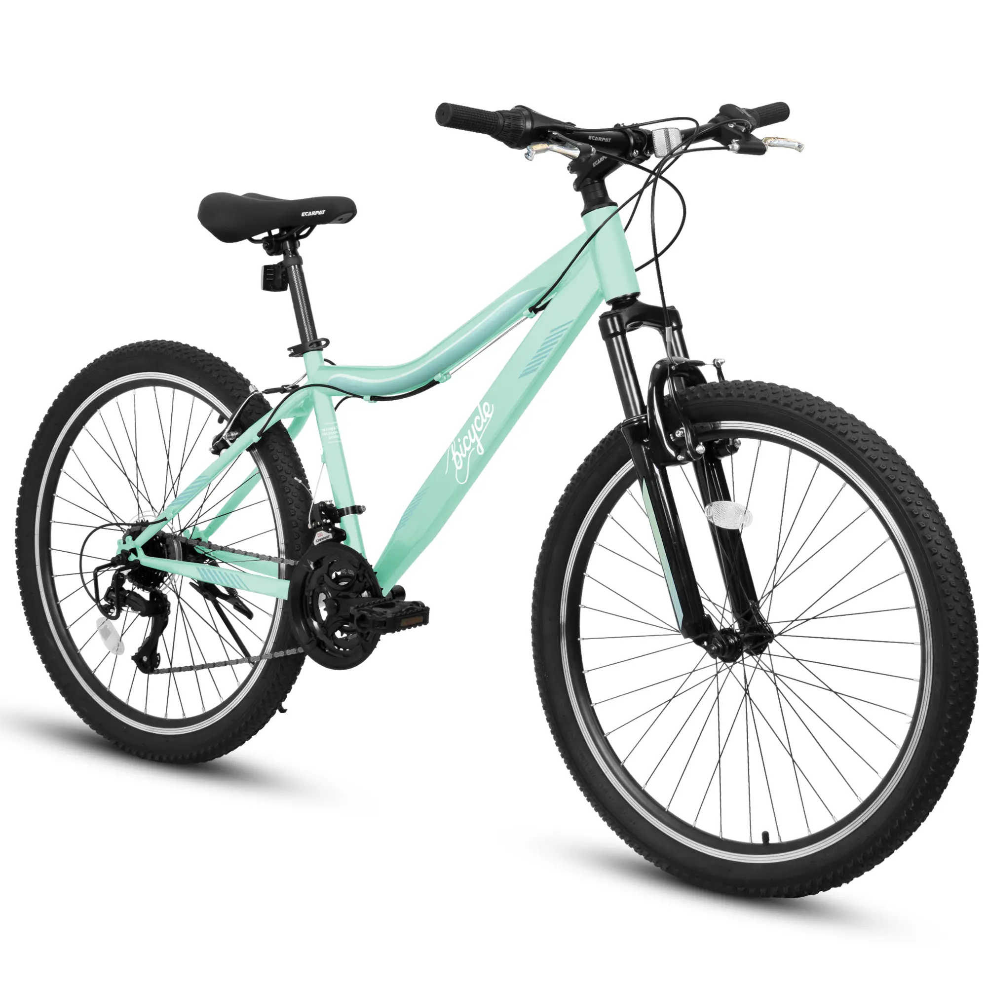 Mountain Bike with 21 Speeds and Front Suspension, High-Density Carbon Steel Frame, Dual V-Brakes, 80% Pre-Assembled, 24 or 26 Inch Wheels for Men Women Teens