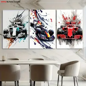3pcs/set Formula One Racing Car Wall Art Set - F1 Logo Inspired Frameless Canvas Posters, Modern Motorsport Paintings with F1 Driver