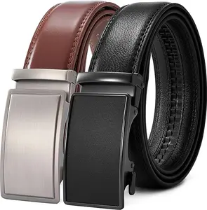 PlusZis 28"-68" Men's Leather Ratchet Dress Belt Big And Tall With Automatic Buckle
