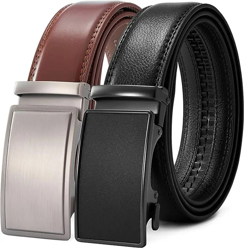 PlusZis 28"-68" Men's Leather Ratchet Dress Belt Big And Tall With Automatic Buckle