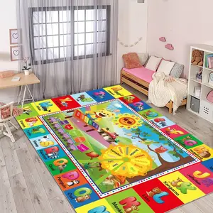 Kids Educational Alphabet Animal Flannel Area Rug - ABC Learning Game Mat with Spinning Wheel & Cartoon Animals, Non-Slip Soft Play Rug for Nursery & Playroom #KidsAlphabetRug #EducationalPlayMat #NurseryAnimalDecor #ABCGameCarpet #NonSlipFlannelRug