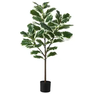 Faux Fiddle Leaf Fig Tree 4Ft Artificial Ficus Lyrata Plant with 46 Fiddle Leaves Potted Tall Fake Plants for Indoor Outdoor Home Office Living Room Decor Housewarming Gift Decorative Fruit Decoration Ornaments