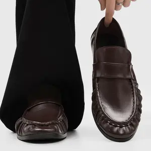 Black Minimalist Soft Loafers Men Wrinkle Old Money Slip On Daily Casual Footwear25445