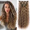 Women's 6PCS Clip-in Curly Wave Synthetic Hair Extensions - 24 In Heat-Resistant Fiber, 8/6/4in Mix Set, 8-in 1 Piece Clip on Hairpieces for Instant Length & Soft Natural Look