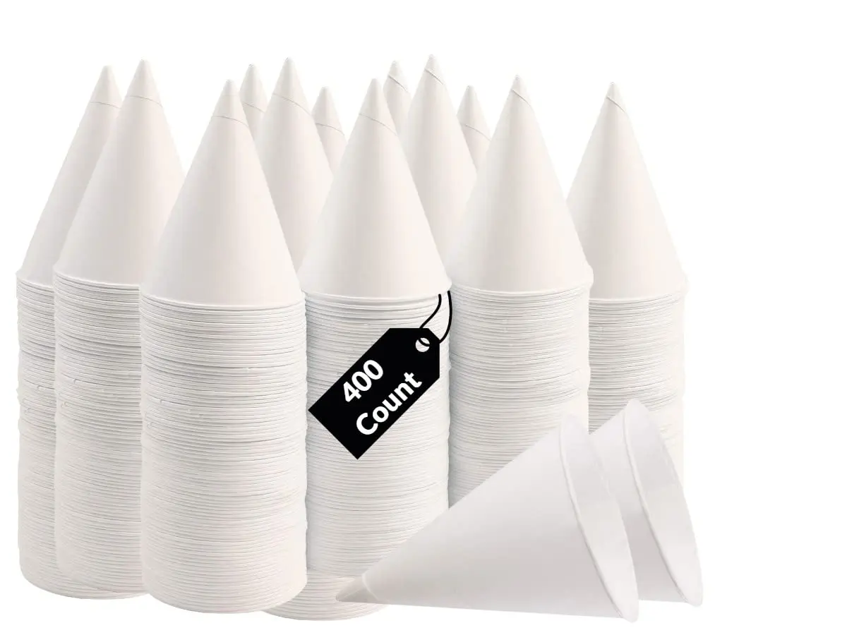 Eco-Friendly Disposable Cone Shape Cups, 4.5 oz Degradable White Paper No-Stand Cups - Leak-Proof Disposable Tableware for Events, Water Coolers (Pack of 400)