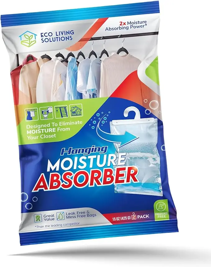Moisture Absorber Packets, Fragrance Free, Humidity Absorber, Hanging Closet Dehumidifier Bags, Eliminates Odors for Fresher Air, Ideal for Closet (16)