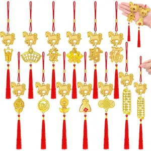 12pcs/24pcs 2026 Horse Year pendant decorations, Chinese New Year decorations, blessing decorations, tassel decorations, congratulations and prosperity pendants, wealth and success family kitchen bonsai trees, car decorations (Horse), Home Decor Ornaments