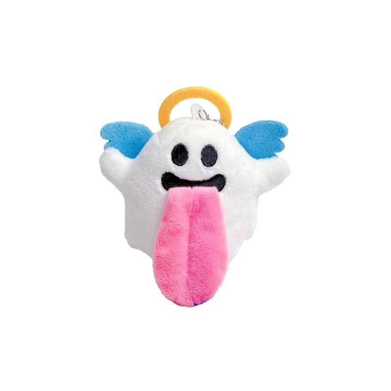 2026 Plush Keychain of Quirky Angel Ghost Design, Soft Furry Texture with Halo and Blue Wings, Funny Long Tongue for Cute Accessory Lovers