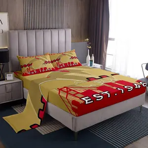 Feelyou San Francisco Theme Football Bedding Set - Breathable Microfiber Decorative Sheets for Rugby Fans, Includes Flat and Fitted Sheets, Breathable Sheets