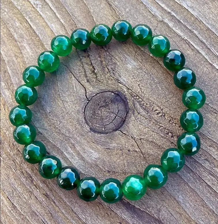 Natural Emerald 8mm Round Beaded Handmade Stretch Jewelry, Healing Crystal Daily Piece with Spiritual Meaning & Protection Gemstone Gift for Women, Healing Crystal Bracelet, Daily Bracelet With Spiritual Meaning
