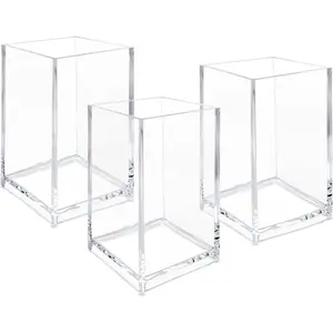 Newkita 3 Pack Clear Acrylic Cosmetic Pencil Pen Holder Cup, Clear Makeup Brush Holder, Desk Acrylic Brushes Storage