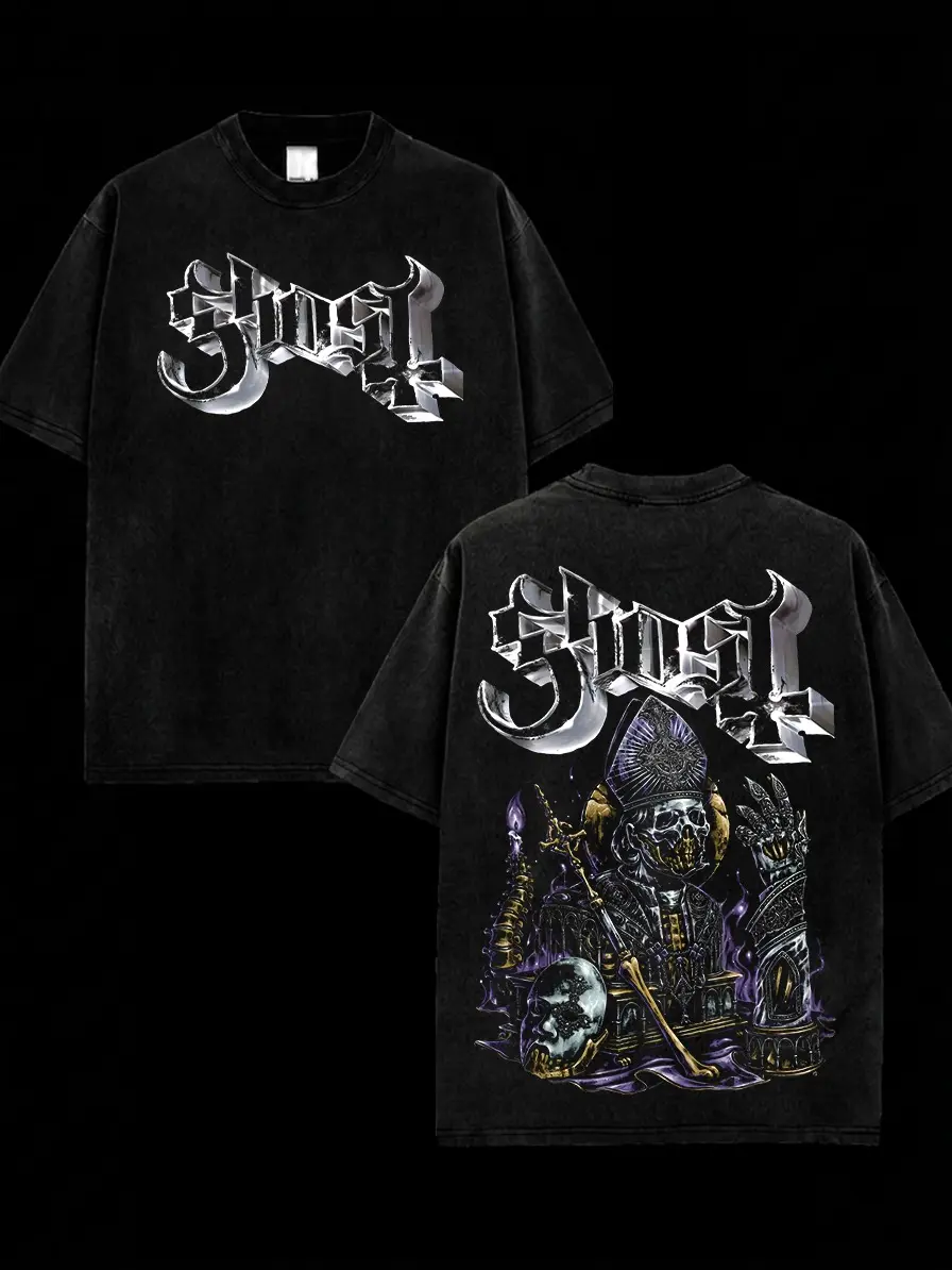[MetalStyle] Ghost Band In Perpetua Retro Unisex 100% Heavyweight Cotton T-Shirt, Ghost Skeletour 2026 Tour Merch, Ghost Band Papa V Cotton T-shirt Gift For Rock Music Lovers, Gothic Punk Emo Grunge Y2K Outfits