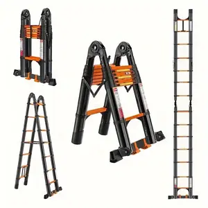 Telescoping Ladder, 16.5 FT One-Button Slow Retraction Collapsible Extension Ladder, 330 LBS Capacity W/Non-Slip Feet, Portable Multi-Purpose Compact Aluminum Ladder For Home, RV (EE-TH003)