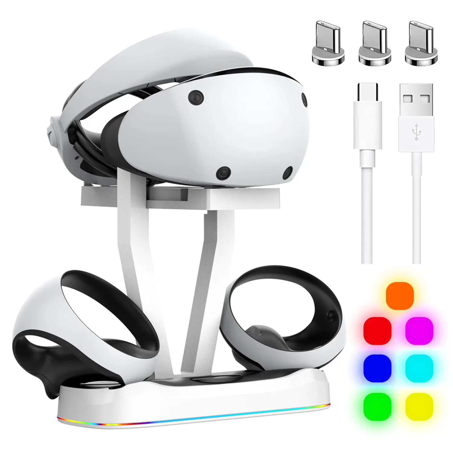 PS VR2 Fast Charging Station,Dual Charger Dock for PS5 VR2 Sense Controller with RGB Light & Magnetic Interface,PS VR 2 Headset Storage Stand Mount