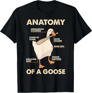 100% Cotton Anatomy Of A Goose Funny Meme Animal Lover Goose Honk Bonk T-Shirt