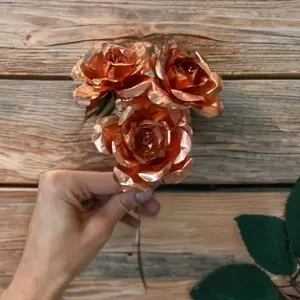 Small handmade copper Rose Flower with stem, perfect planted pot decor, garden decor, metal flower for small vase, perfect unique gift for loved ones that lasts a lifetime