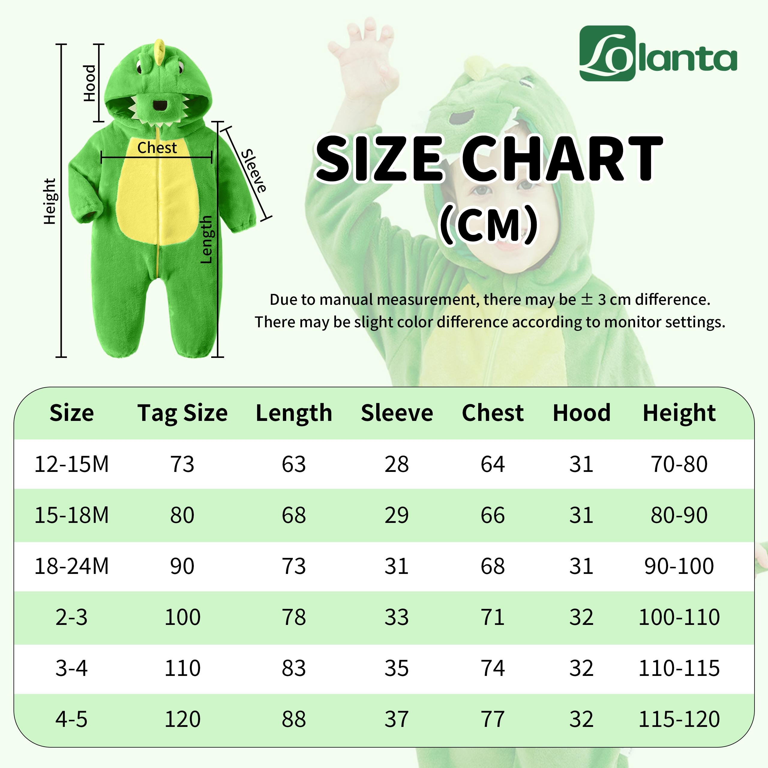 LOLANTA Toddler Dinosaur Animal Costume Unisex Baby Kids Flannel Hooded Romper Jumpsuit Dress Up Outfit Soft Green Fleece Zipped Design Ideal for Birthday & Holiday Wear