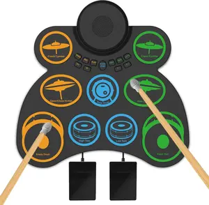 Electric Drum Set,  Drum Practice Pad - with Speaker &  Support Dtx Gaming. Roll-Up E Drum Kit For  And Adults (polychromatic)