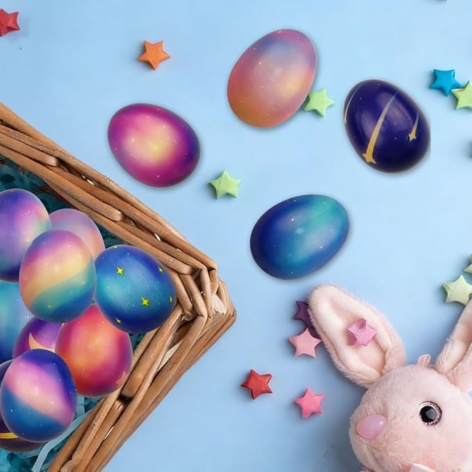 24 Pack Galaxy Easter Eggs Squishy Toys for Kids Slow Rising Stress Relief Fidget Squishies for Boys & Girls Easter Basket Stuffers Party Favors Classroom & Easter Gifts