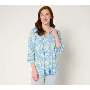 Belle by Kim Gravel Rayon Spandex Pintuck Tassel Top