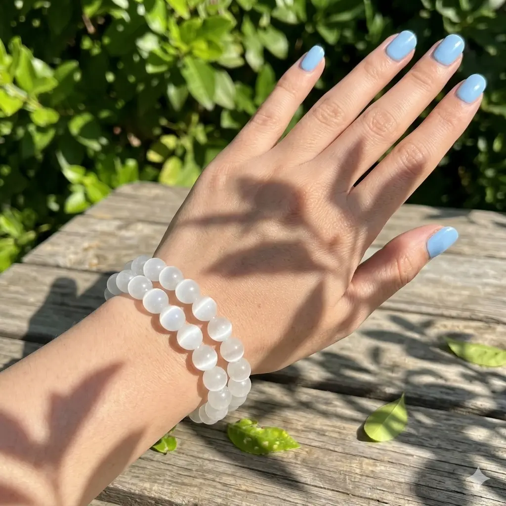 Unisex Genuine Selenite Crystals Bracelets (2PCS, 8mm Round Beads) - Minimalist Crystal Healing Spiritual Jewelry for Everyday Wear