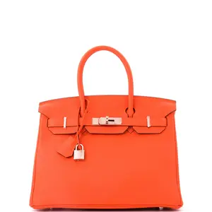 Pre-owned HERMÈS Leather Tote Bags REBAG Hermes Birkin Handbag Feu Togo with Palladium Hardware 30 by Rebag