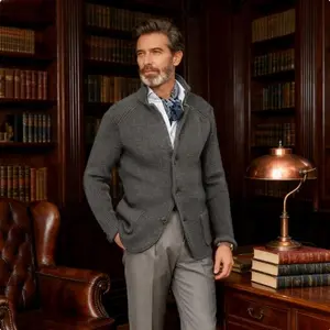 Men's sweater, men's casual long sleeved solid color knitted sweater jacket