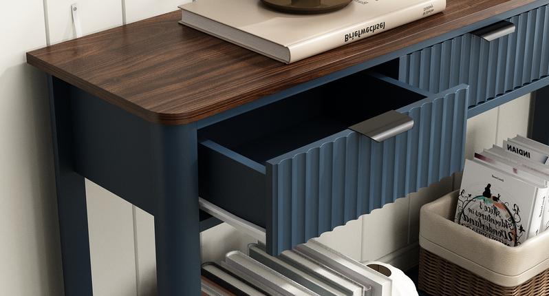 PieDle Furniture Fluted Console Table with Drawers, Modern 47.1" Entryway Table with Storage Shelf, Boho Narrow Skinny Behind Couch Wood Sofa Table for Living Room Hallway Entrance Foyer