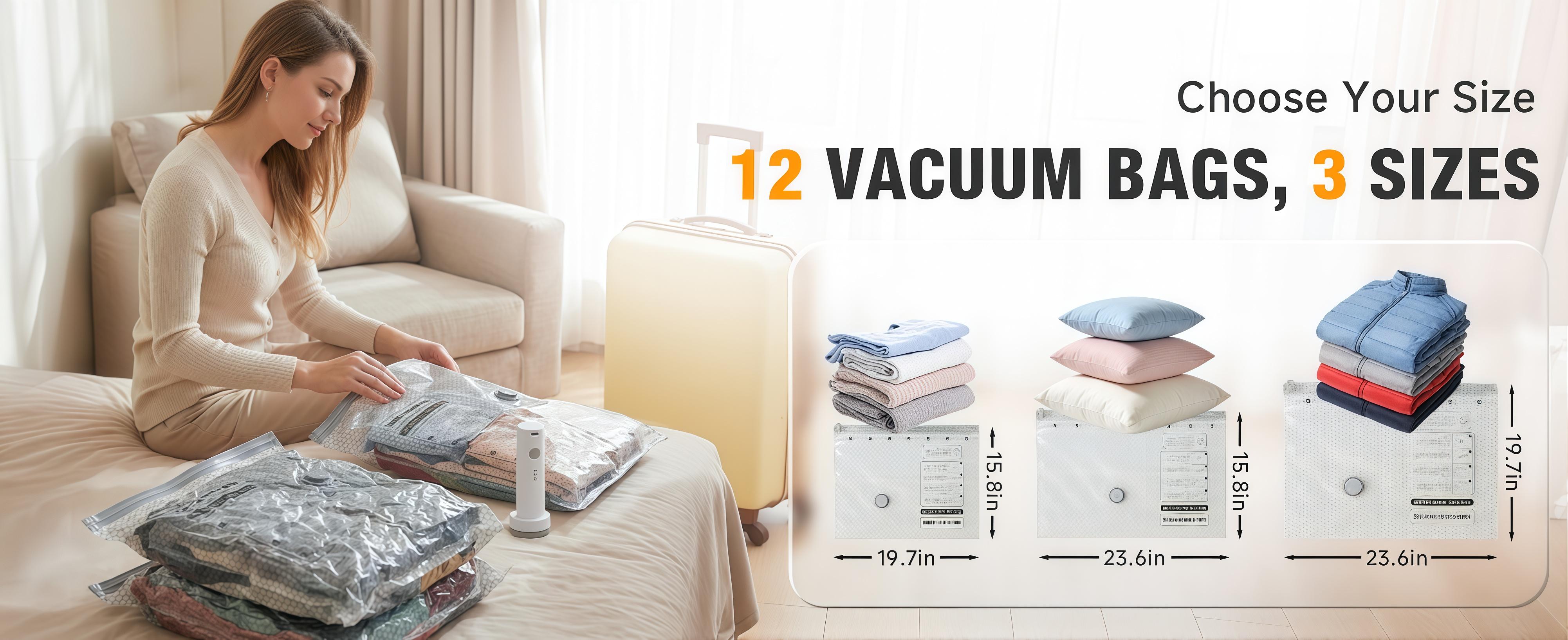 【Essential for Travel 】30/15 Pack Cordless Travel Vacuum Storage Compression Bag Set with Rechargeable air Pump Waterproof & Reusable Compression Packing Bags for 2 Size,140L/Min Powerful Air Removal，Perfect for Carry-On Suitcases, Organiser