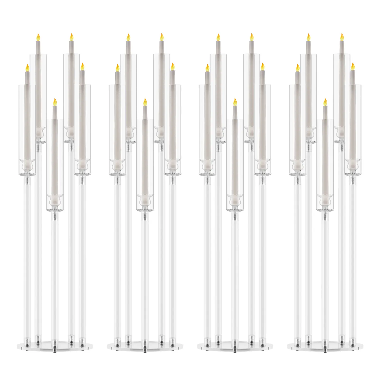 #Springtok 4Pcs Candelabra Centerpieces for roundezvous Tall Candelabra, Clear Candle Taper Candlestick Holder, 5 Arm Candlesticks Holder with Acrylic Shade, LED Candle for Wedding Dinner Party