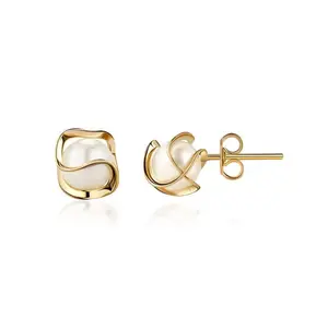 18K Gold Plated Cage Pearl Stud Earrings - Made in Brazil