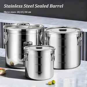 Stainless Steel Sealed Bucket, Multi-Functional Container, 8/14/23L, Leak-Proof, Airtight, Ideal for Food Storage & Cooking