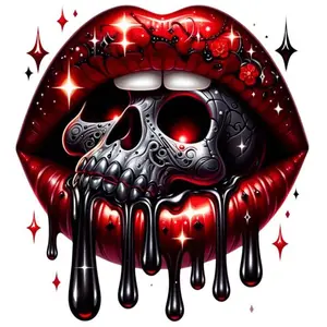 5D DIY Full Drill Round Diamond Painting - Diamond Art Craft Kit Red Lips, Skull, Black Liquid Mosaic, Canvas - DIY Decorative Painting, Home Wall Decor, Perfect for Halloween and Christmas, Independence Day, Birthdays and Anniversary Gifts.