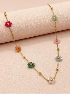 Boho Style Flower Decor Necklace, Clavicle Chain Necklace, Casual All-match Fashion Accessories for Women & Girl, Minimalist Cute Jewelry Gift for Women and Girls, Goddess Necklace